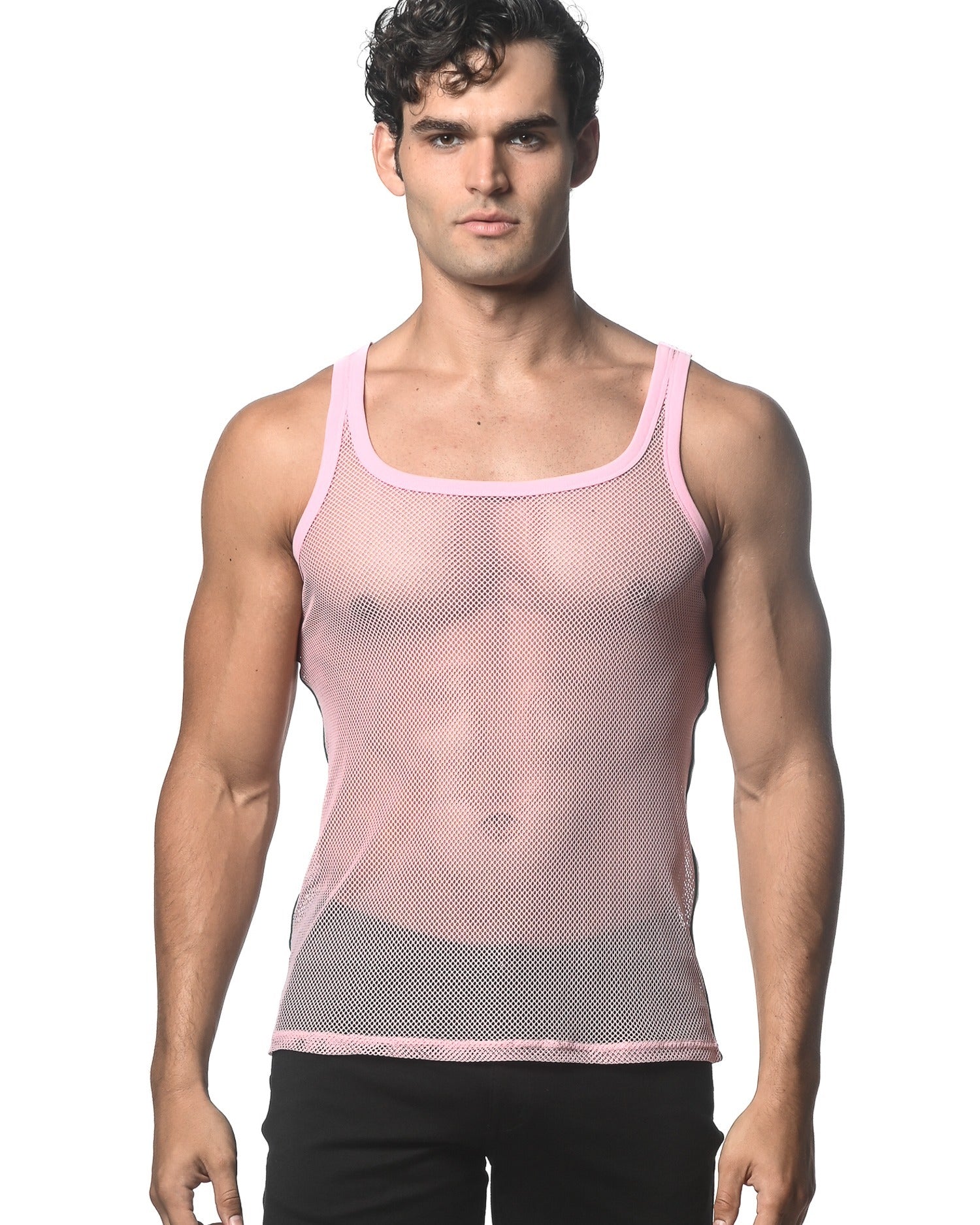 BLUSH STRETCH MESH TANK WITH SIDE TAPE ST-11120