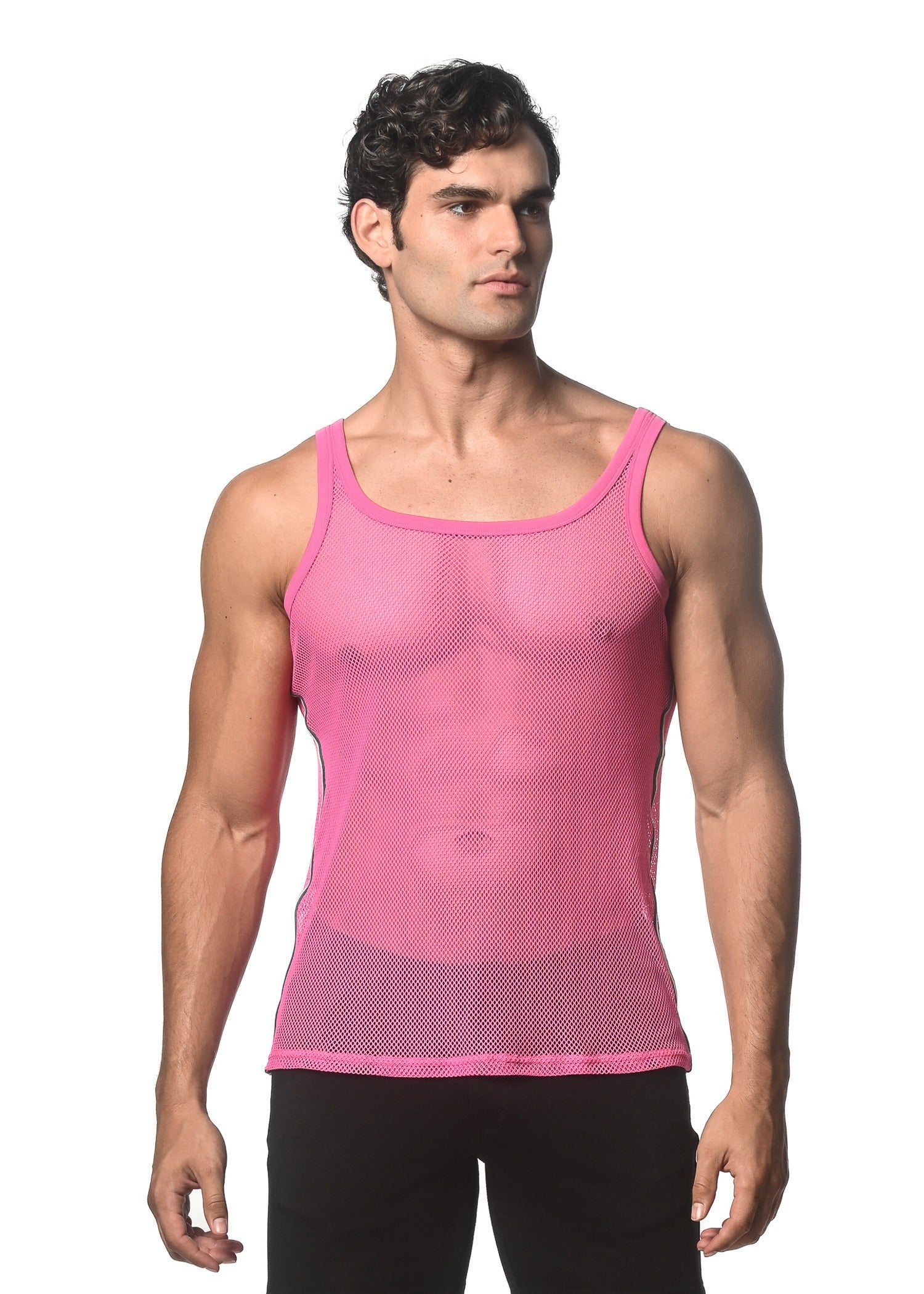Poly Mesh Tank FLAMINGO STRETCH MESH TANK WITH SIDE TAPE ST-11120 – ST33LE