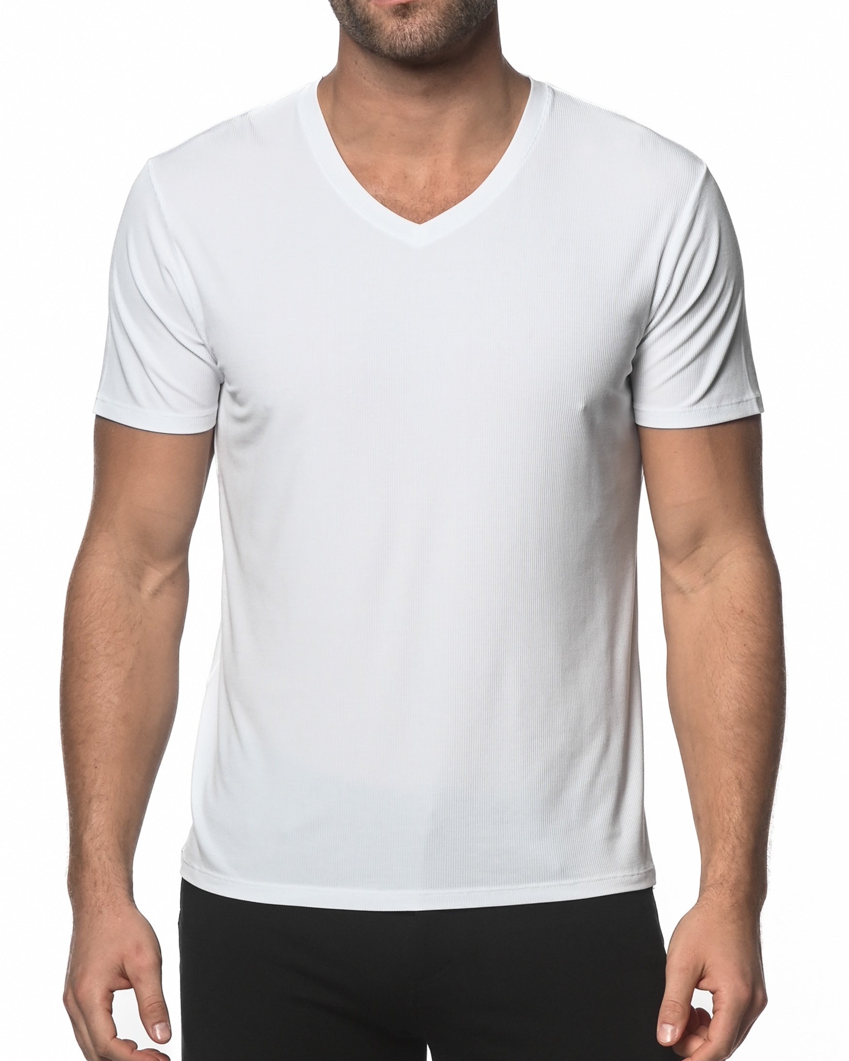 VANILLA V-NECK SHORT SLEEVE RIB MODAL T-SHIRT  ST-16005