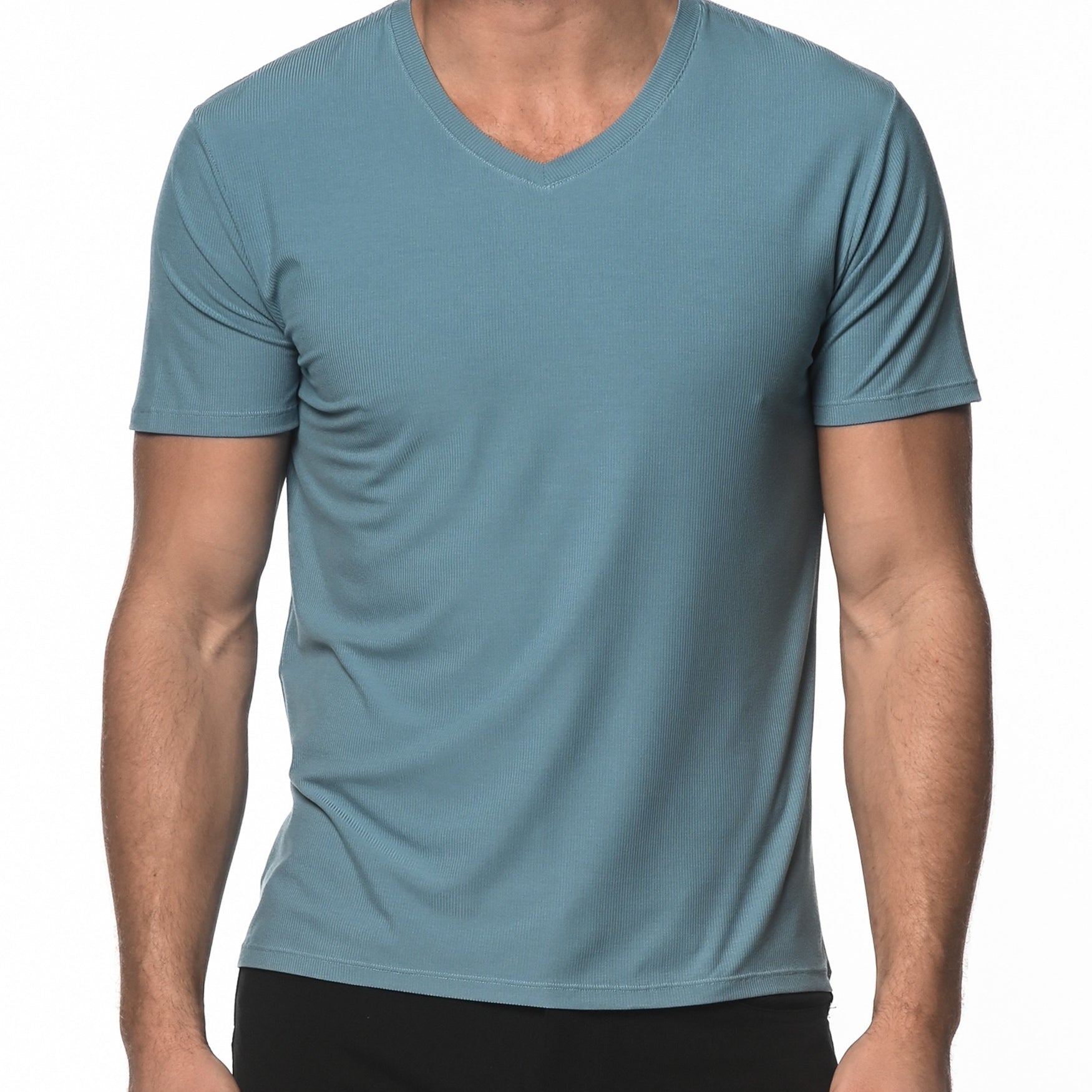 SLATE BLUE V-NECK SHORT SLEEVE RIB MODAL T-SHIRT  ST-16005