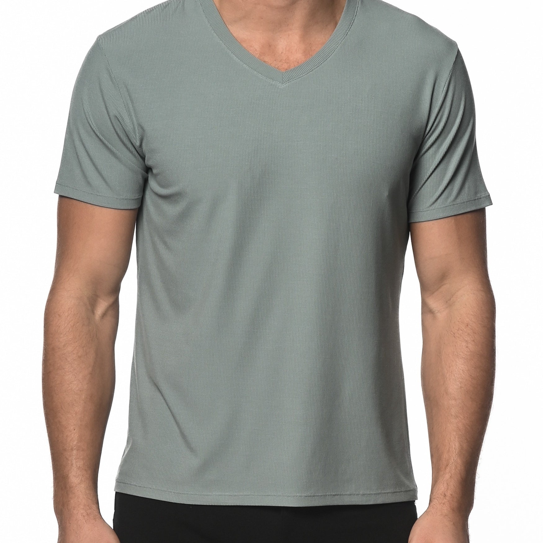 SEAFOAM V-NECK SHORT SLEEVE RIB MODAL T-SHIRT  ST-16005