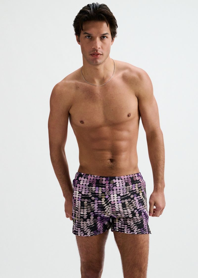 PURPLE/ALOE WAVES PRINTED SWIM SHORTS W/MESH BRIEF LINING ST-8024-14