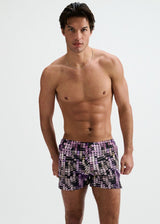 PURPLE/ALOE WAVES PRINTED SWIM SHORTS W/MESH BRIEF LINING ST-8024-14
