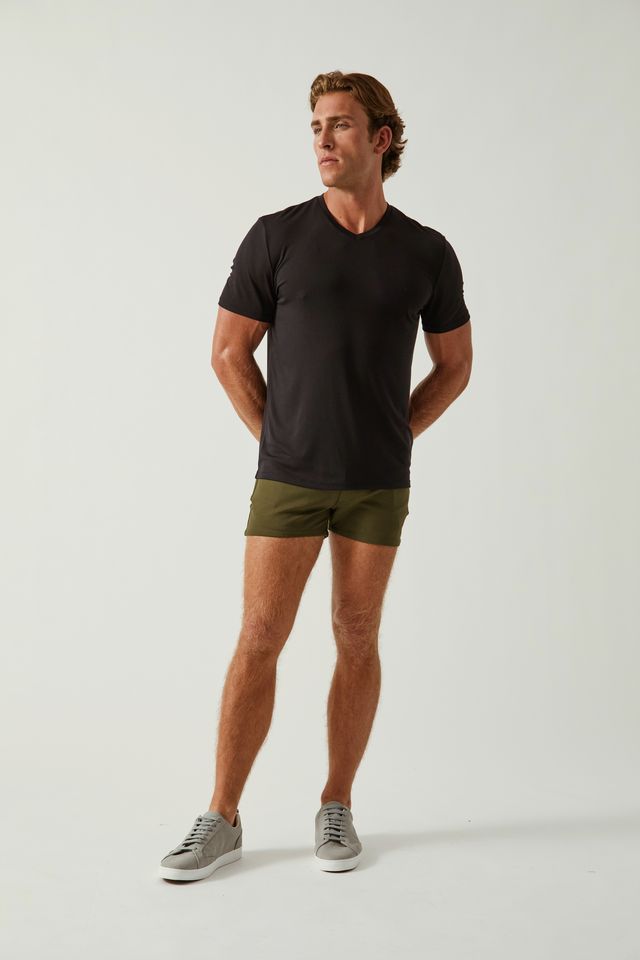BLACK STONE SOLID STRETCH MODAL V- NECK TEE ST-9010