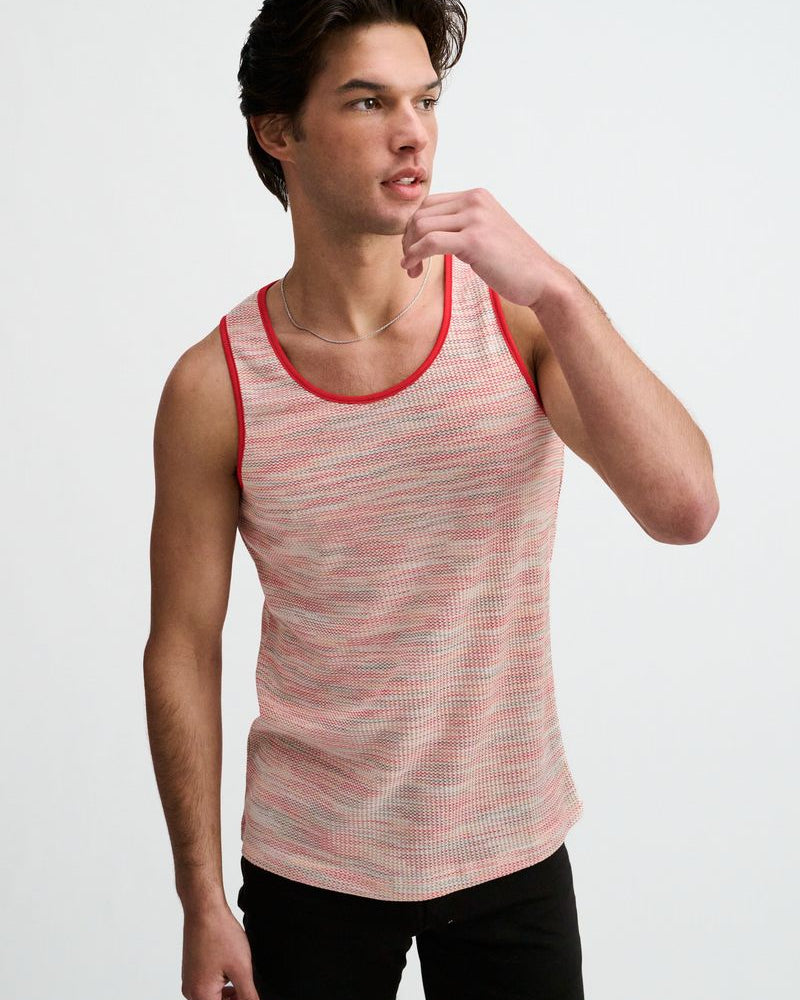 POPPY SPACE DYE TEXTURED STRETCH KNIT TANK ST-11142