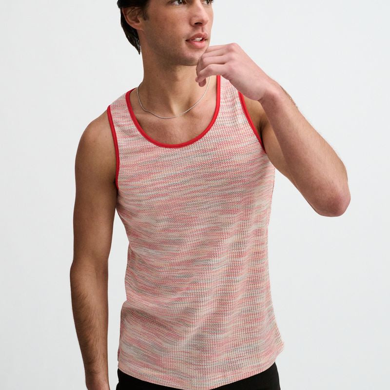 POPPY SPACE DYE TEXTURED STRETCH KNIT TANK ST-11142