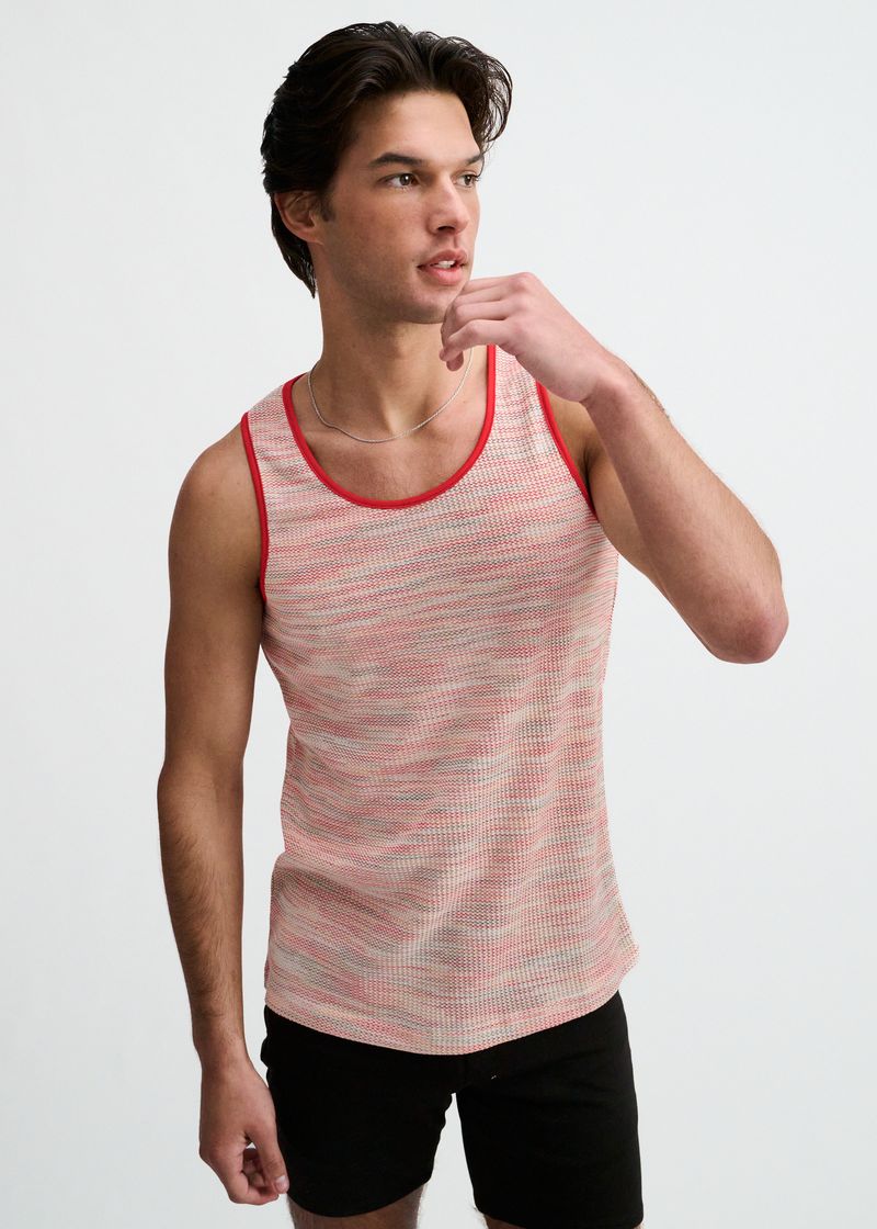 POPPY SPACE DYE TEXTURED STRETCH KNIT TANK ST-11142