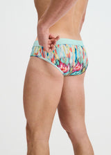 TEAL/MULTI DRIPS PRINTED SWIM BRIEF ST-8015-33
