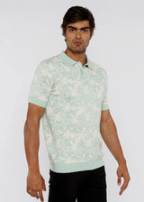 ALOE/CREAM FOLIAGE JACQUARD KNIT 3-BUTTON POLO ST-24306