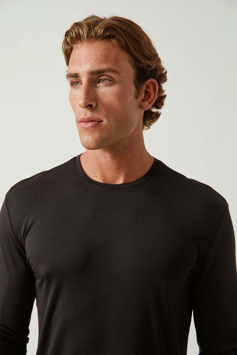 BLACK STONE SOLID STRETCH MODAL CREW NECK LONG SLEEVE TEE ST-9012