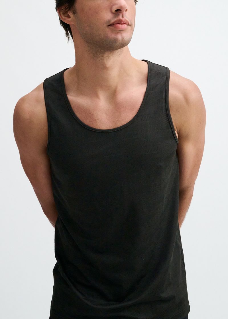 BLACK GEOMETRIC STRETCH MESH PERFORMANCE TANK ST-295