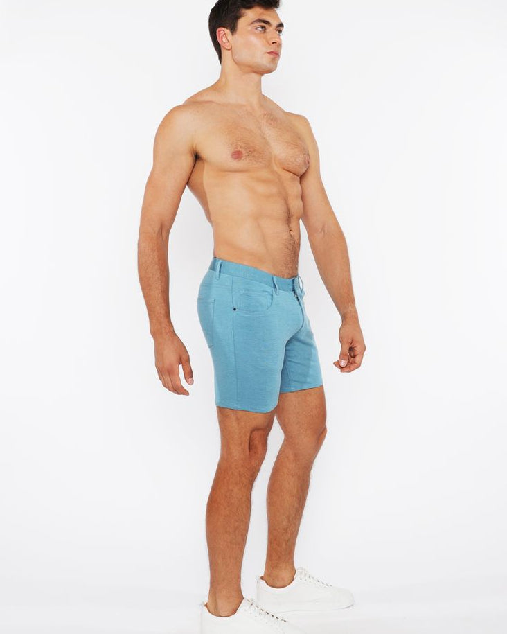 OASIS TEAL 5" INSEAM SOLID STRETCH KNIT JEANS SHORTS ST-1932
