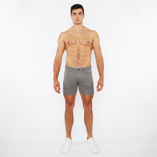 GREY/TAUPE MINI DIAMONDS 5" INSEAM JACQUARD STRETCH KNIT JEANS SHORTS ST-1932-86