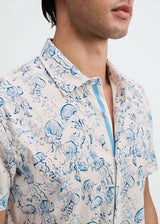OCEAN/BLUE JELLYFISH PRINTED COTTON KNIT JERSEY SHORT SLEEVE SHIRT W/PLACKET DETAIL ST-9360