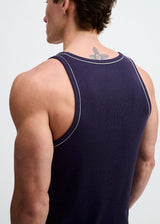 NAVY/WHITE RIB STRETCH COTTON/TENCEL TANK W/FINE PIPING DETAIL STA-16011
