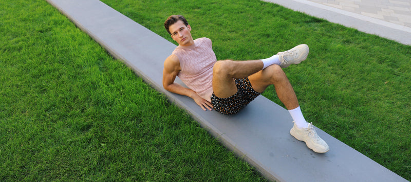 BLACK/AMBER CROSSHATCH 5" INSEAM JACQUARD STRETCH KNIT JEANS SHORTS ST-1932-84