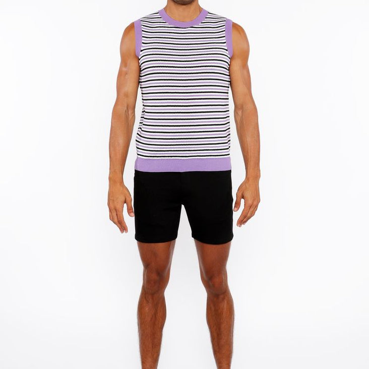LILAC/MIDNIGHT STRIPE OPEN KNIT VEST ST-24302