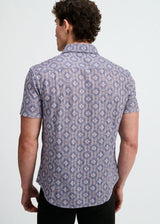 BLUEBERRY/PETAL DIAMONDS PRINTED OPEN KNIT STRETCH SHORT SLEEVE SHIRT ST-48079