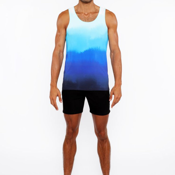 CERULEAN GRADIENT PRINTED STRETCH MESH TANK TOP ST-11138