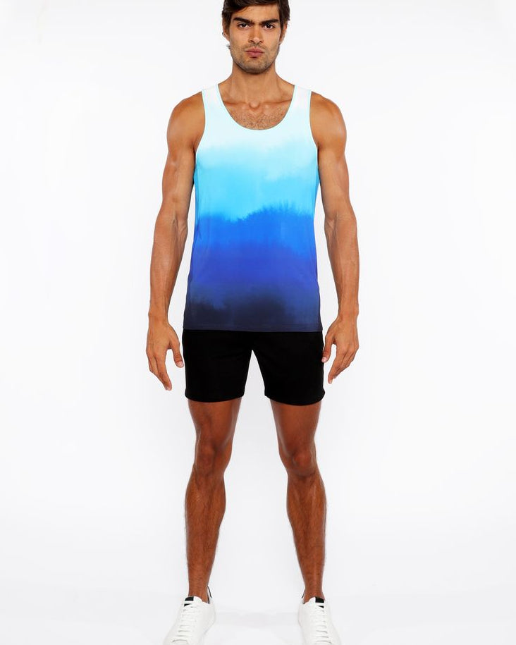 CERULEAN GRADIENT PRINTED STRETCH MESH TANK TOP ST-11138