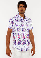 FUCHSIA/SPROUT FLORAL PRINTED COTTON KNIT JERSEY SHORT SLEEVE SHIRT ST-9335
