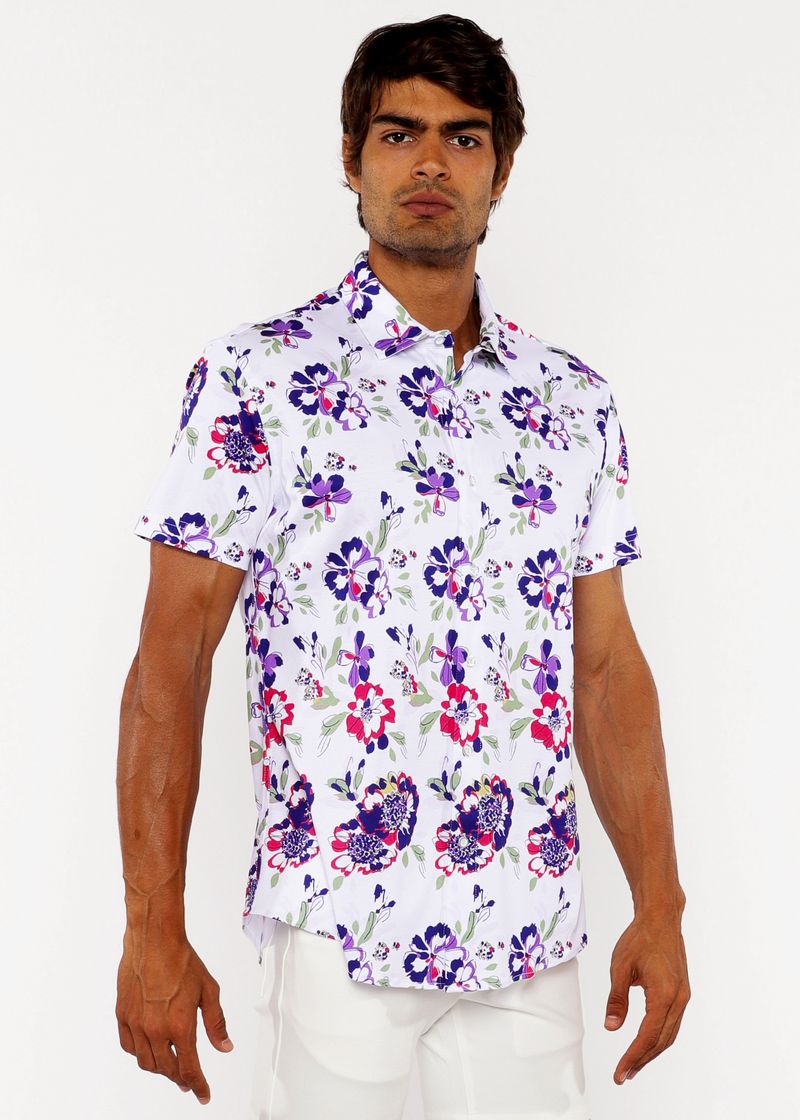 FUCHSIA/SPROUT FLORAL PRINTED COTTON KNIT JERSEY SHORT SLEEVE SHIRT ST-9335