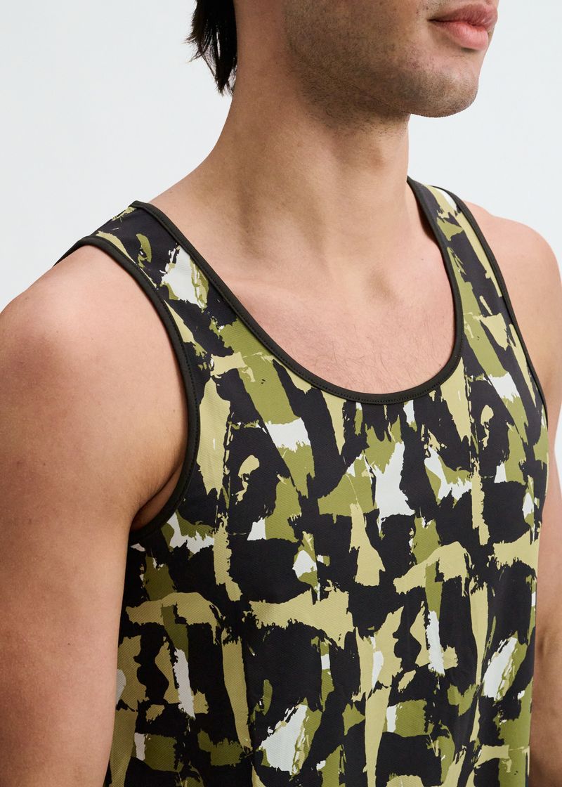 ALOE/BLACK ABSTRACT PRINTED STRETCH MESH PERFORMANCE TANK ST-299