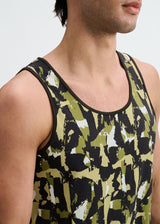 ALOE/BLACK ABSTRACT PRINTED STRETCH MESH PERFORMANCE TANK ST-299