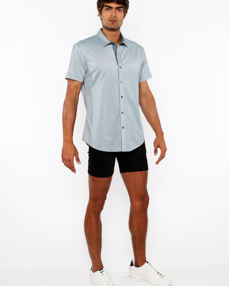 MARINER GREEN SOLID STRETCH JERSEY KNIT SHORT SLEEVE SHIRT W/CONTRAST PLACKET ST-963-04