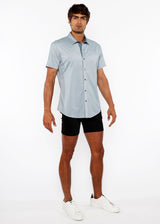 MARINER GREEN SOLID STRETCH JERSEY KNIT SHORT SLEEVE SHIRT W/CONTRAST PLACKET ST-963-04