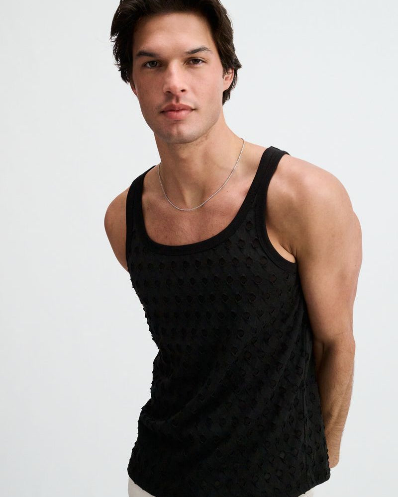 BLACK STRETCH RIPPED KNIT TANK ST-11141
