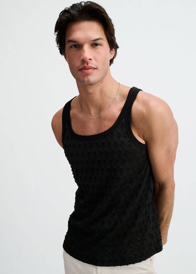 BLACK STRETCH RIPPED KNIT TANK ST-11141