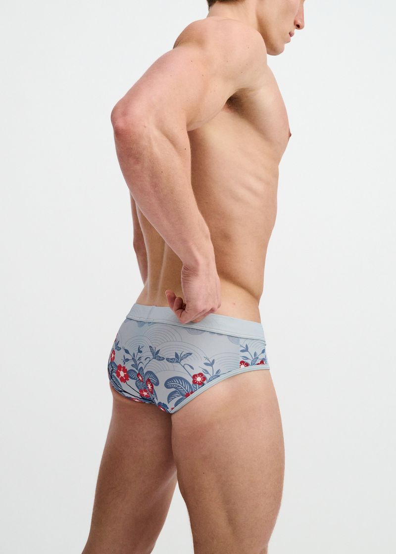 SLATE/NAVY FLORAL PRINTED SWIM BRIEF ST-8015-31