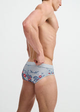 SLATE/NAVY FLORAL PRINTED SWIM BRIEF ST-8015-31
