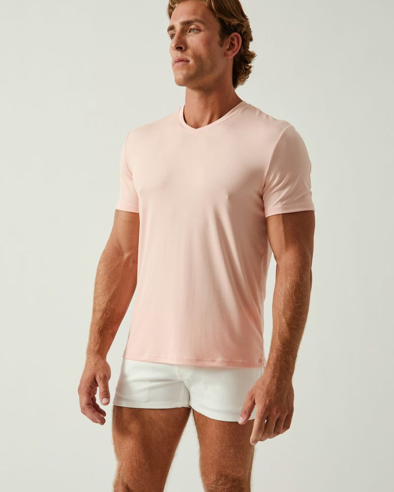 PINK SALT SOLID STRETCH MODAL V- NECK TEE ST-9010