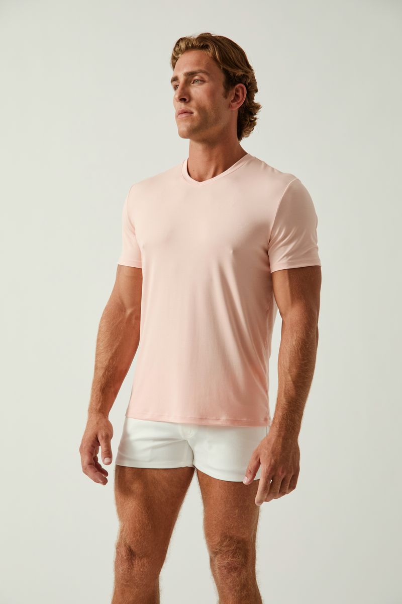 PINK SALT SOLID STRETCH MODAL V- NECK TEE ST-9010