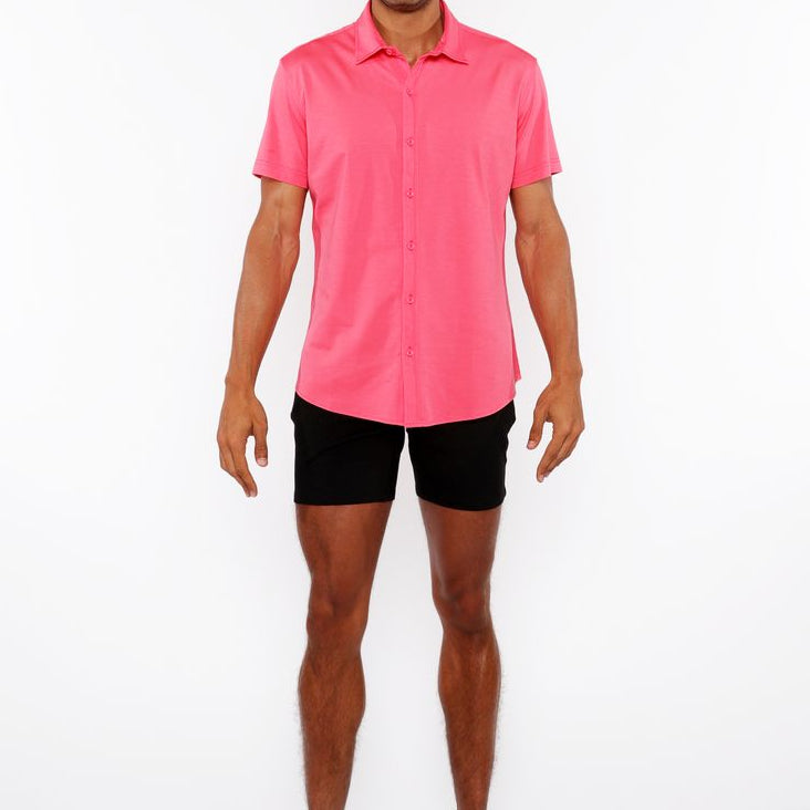 PINK PEONY SOLID STRETCH JERSEY KNIT SHORT SLEEVE SHIRT ST-963-03