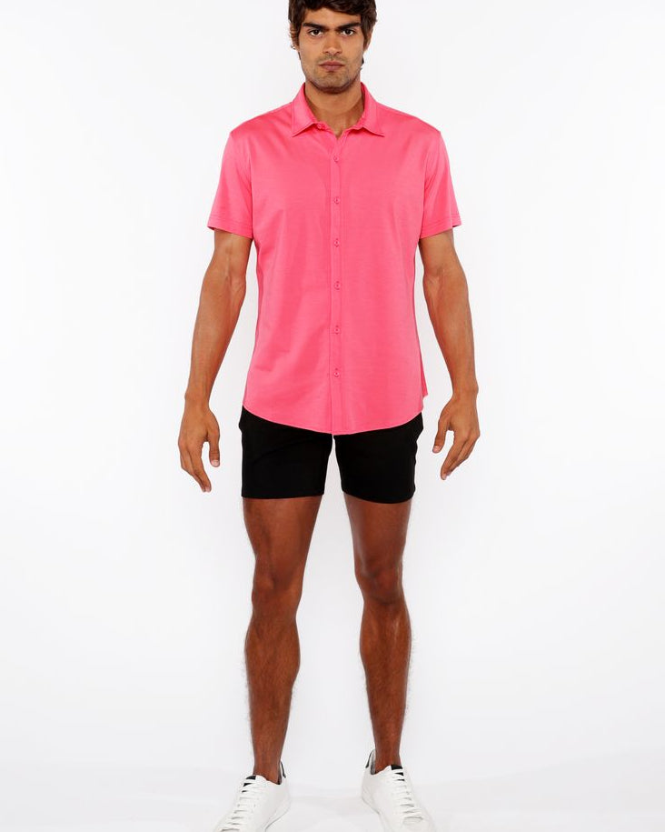 PINK PEONY SOLID STRETCH JERSEY KNIT SHORT SLEEVE SHIRT ST-963-03