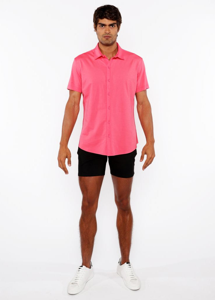 PINK PEONY SOLID STRETCH JERSEY KNIT SHORT SLEEVE SHIRT ST-963-03