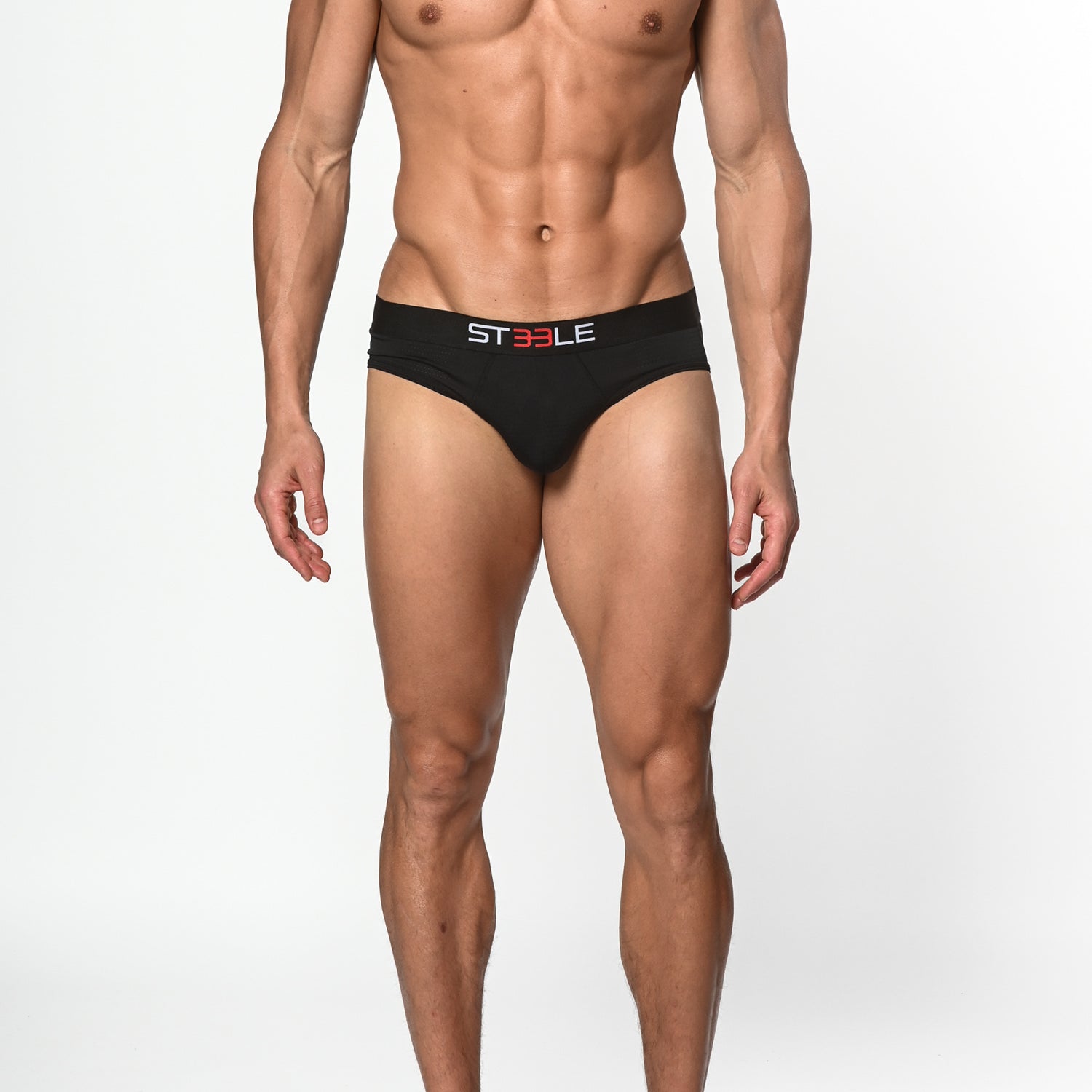 BLACK NYLON/ELASTANE AIR MESH SPORTS LOW RISE BRIEF ST-10200