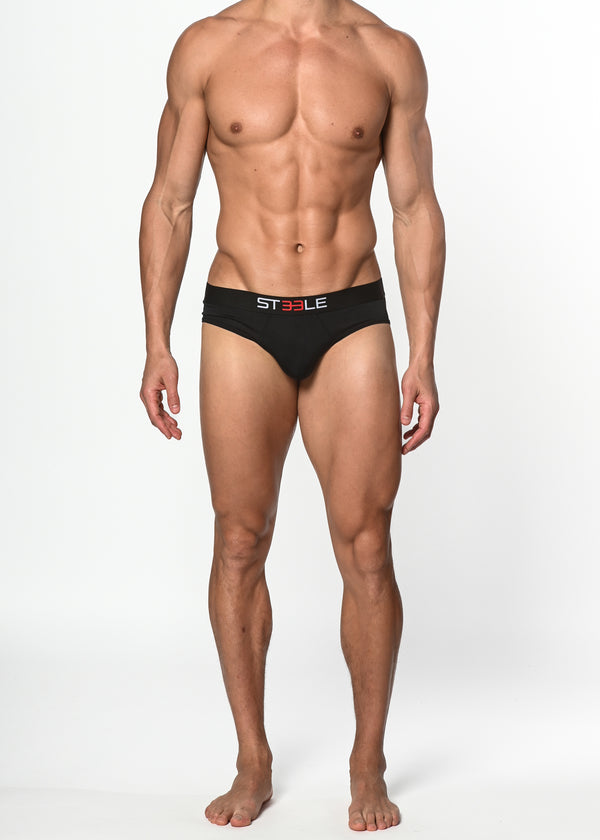 BLACK NYLON/ELASTANE AIR MESH SPORTS LOW RISE BRIEF ST-10200