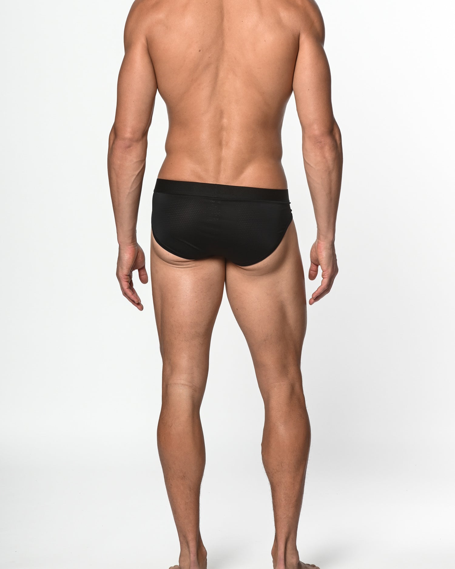 BLACK NYLON/ELASTANE AIR MESH SPORTS LOW RISE BRIEF ST-10200
