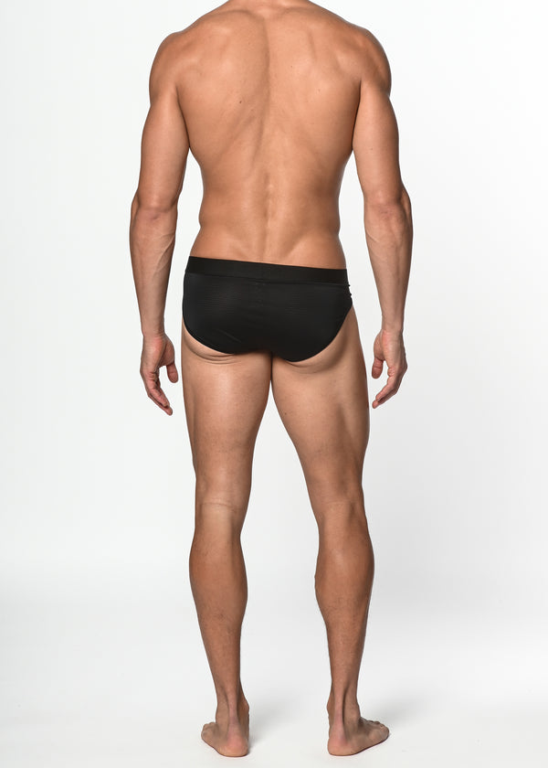 BLACK NYLON/ELASTANE AIR MESH SPORTS LOW RISE BRIEF ST-10200