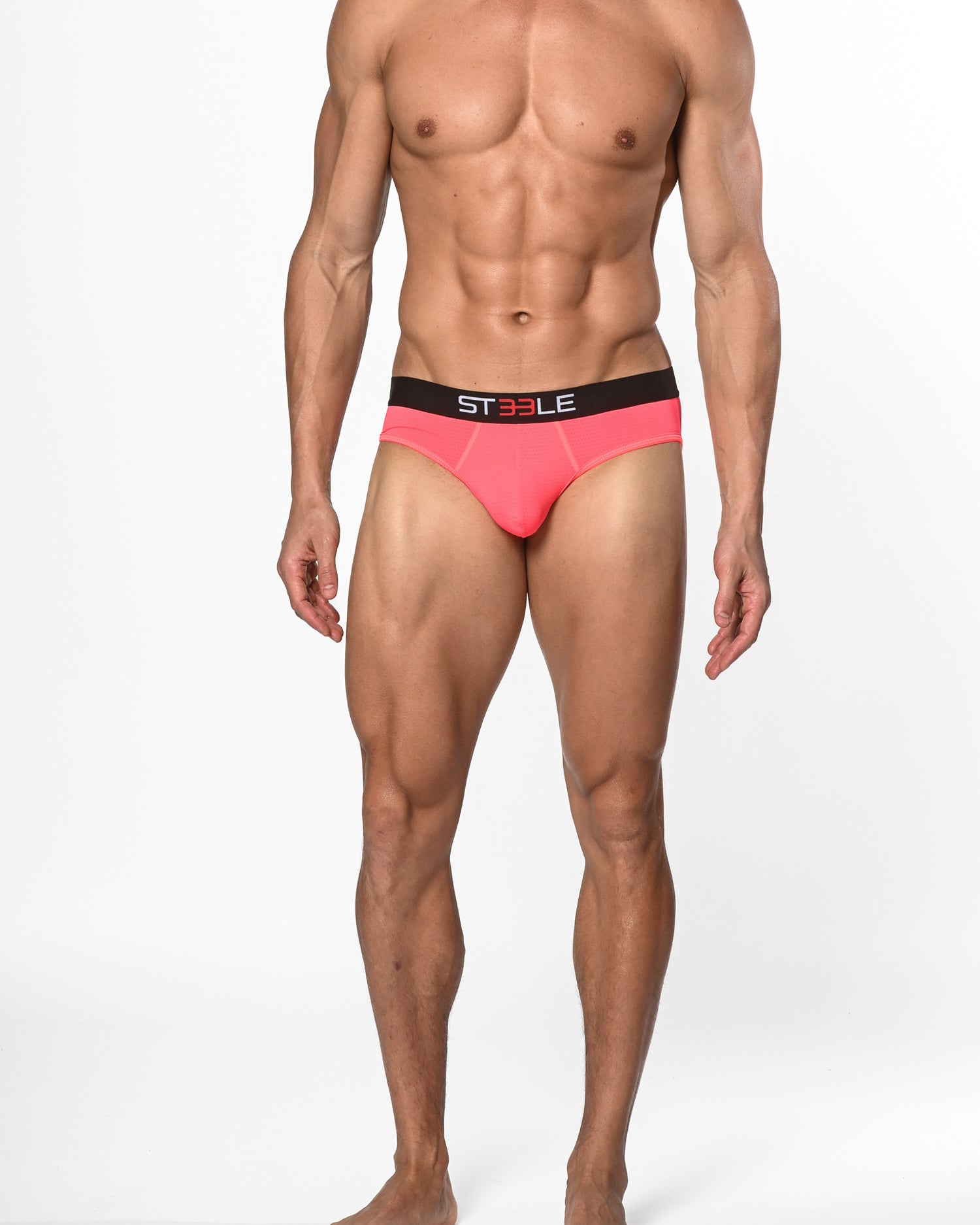 NEON PINK NYLON/ELASTANE AIR MESH SPORTS LOW RISE BRIEF ST-10200