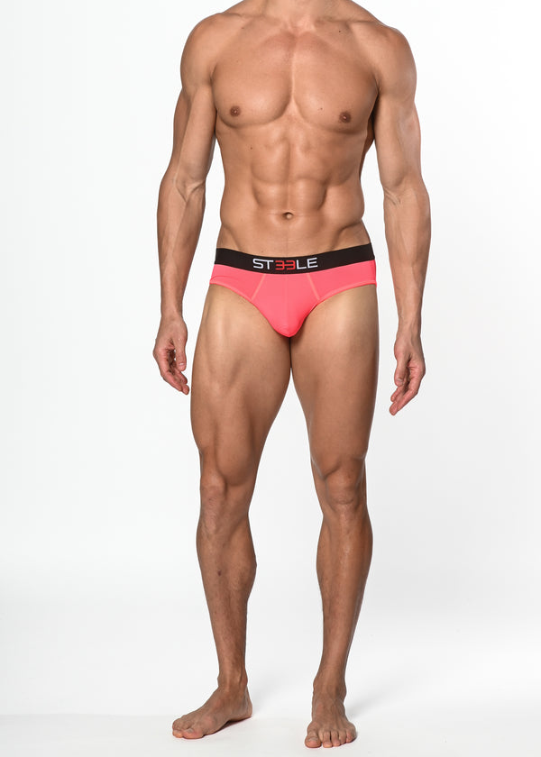 NEON PINK NYLON/ELASTANE AIR MESH SPORTS LOW RISE BRIEF ST-10200