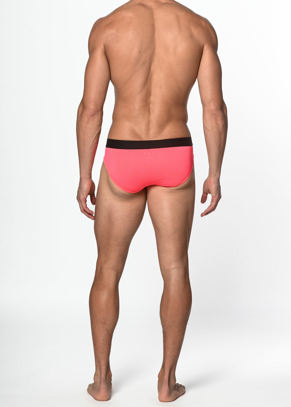 NEON PINK NYLON/ELASTANE AIR MESH SPORTS LOW RISE BRIEF ST-10200