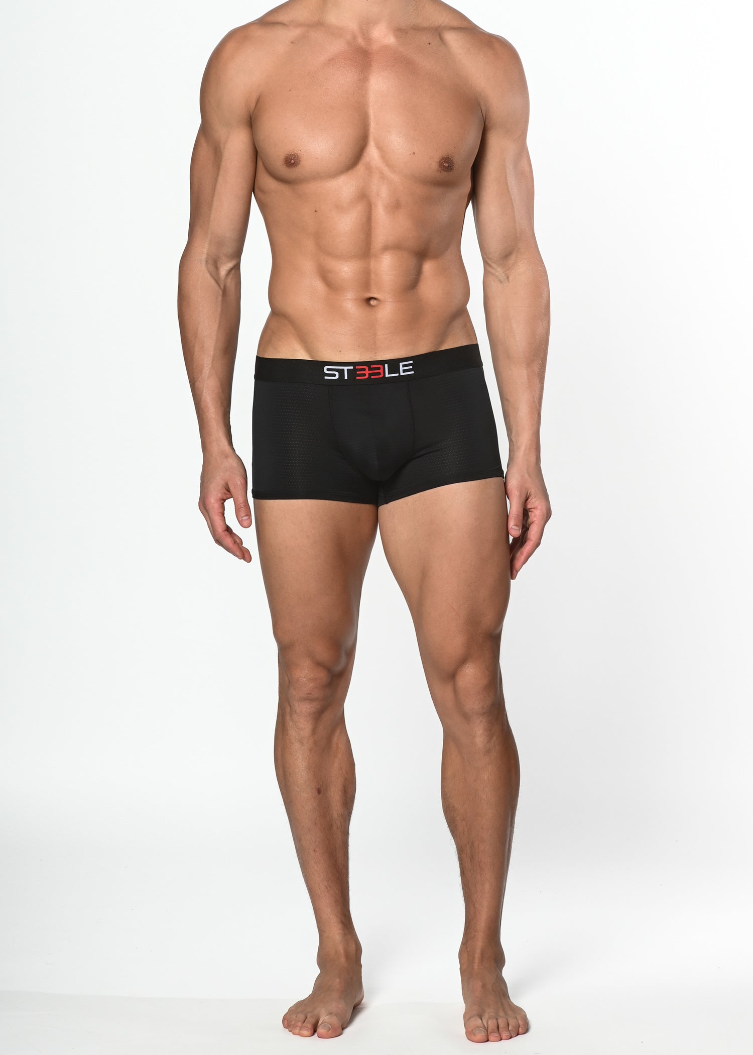 BLACK NYLON/ELASTANE AIR MESH SPORTS TRUNK ST-10201