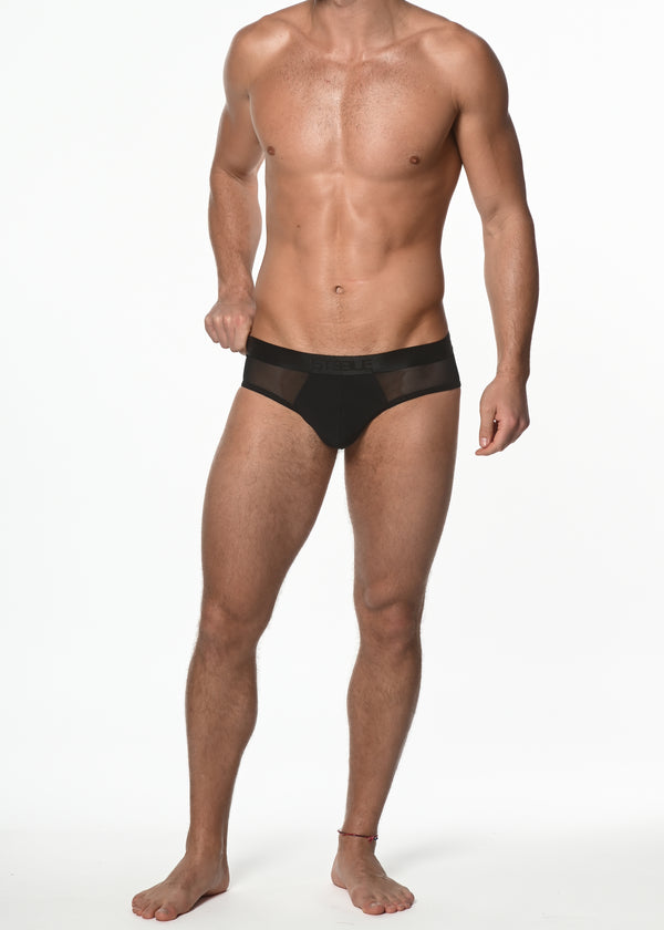 BLACK NYLON/ELASTANE FINE SHEER MESH LOW RISE BRIEF ST-10430