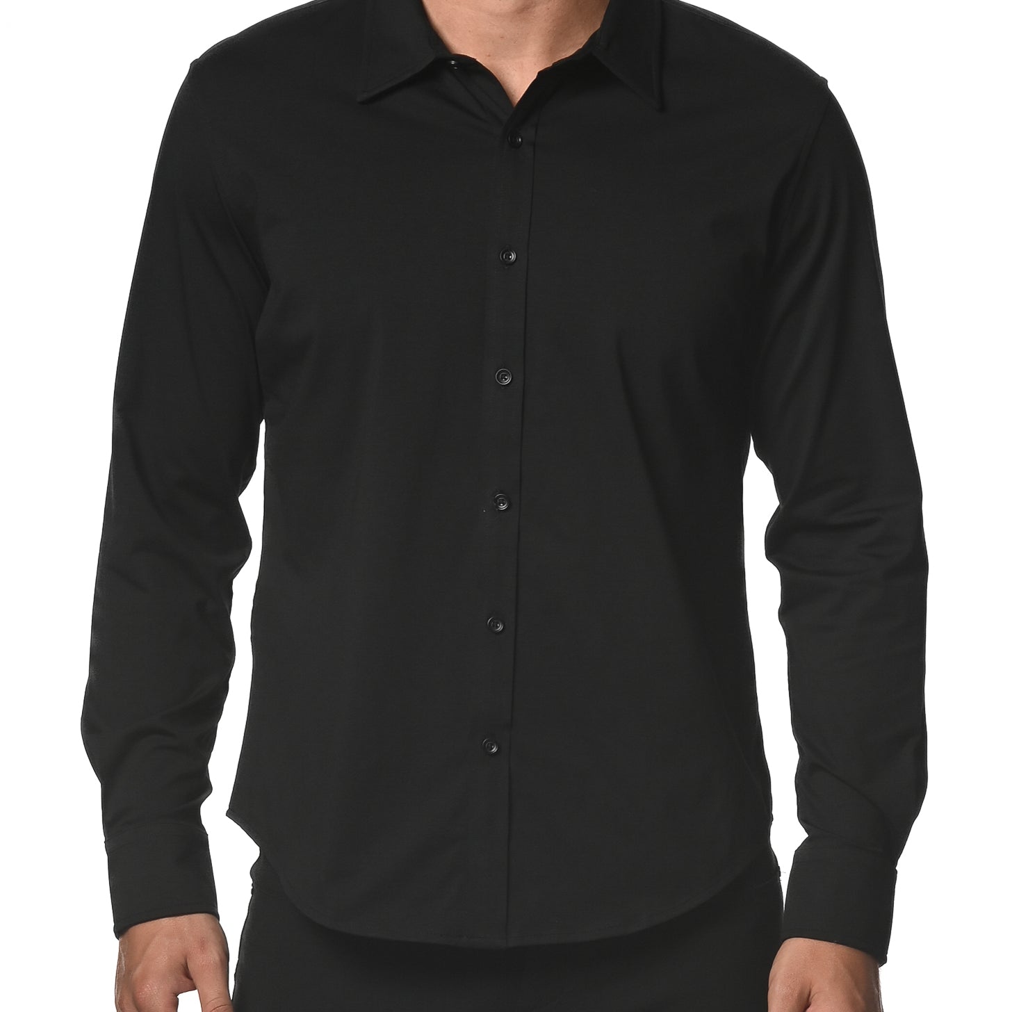 BLACK LONG SLEEVE SOLID KNIT STRETCH SHIRT ST-1050