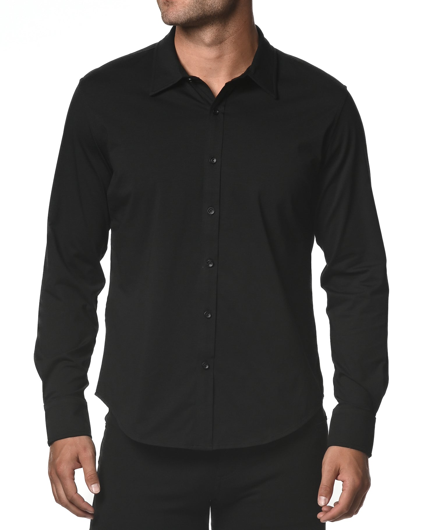 BLACK LONG SLEEVE SOLID KNIT STRETCH SHIRT ST-1050